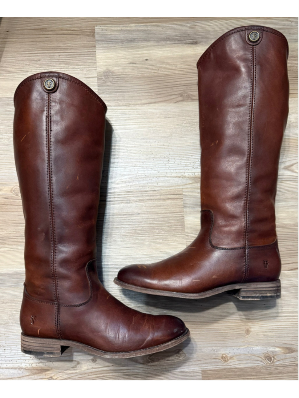 Women's Frye Melissa Button 2 knee Brown Leather Riding Boots size 6